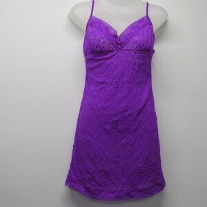 Vtg Y2K Victoria's Secret Purple Sheer Lace Mini Slip Dress Lingerie sz Large